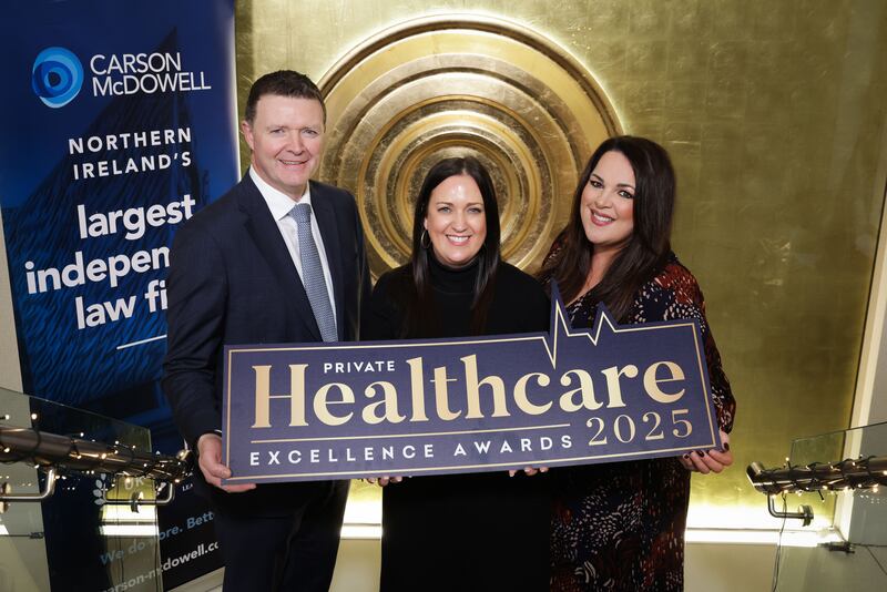 Roger McMillan, managing partner and head of healthcare at Carson McDowell is pictured with the Private Healthcare Excellence Awards organisers Dr Carla Devlin and Sarah Weir.