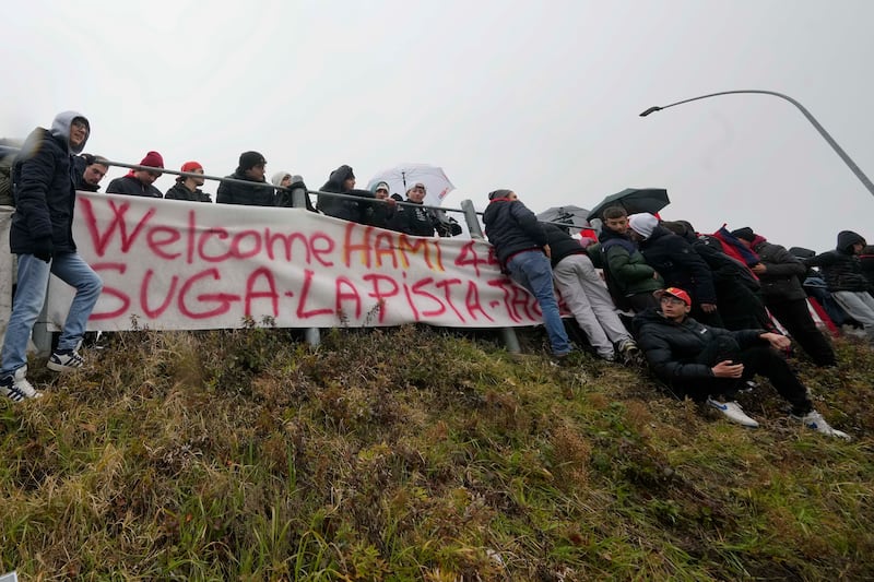 Ferrari fans arrived in their numbers for Hamilton’s first laps in the car (AP Photo/Luca Bruno)