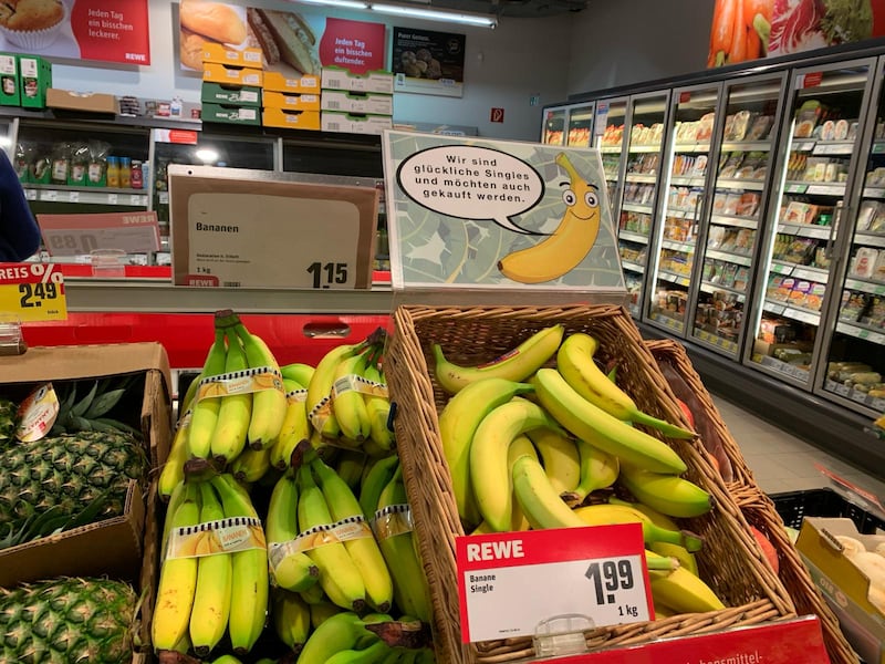 Researchers used safe and happy banana signage for a social experiment in a German supermarket chain