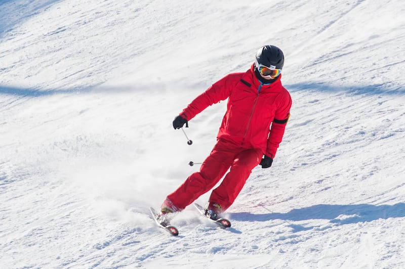 Skier skiing on Deogyusan Ski Resort in winter, South Korea