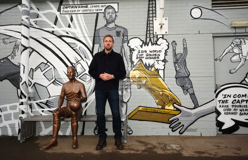 Harry Kane during the unveiling of his statue