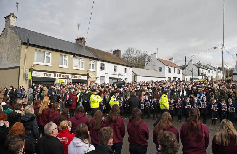 Mourners at St Brigid's Church, Mountbolus, Co Offaly, for the funeral of Ashling Murphy, who was murdered in Tullamore, Co Offaly last Wedensday. Picture by Niall Carson/PA Wire&nbsp;