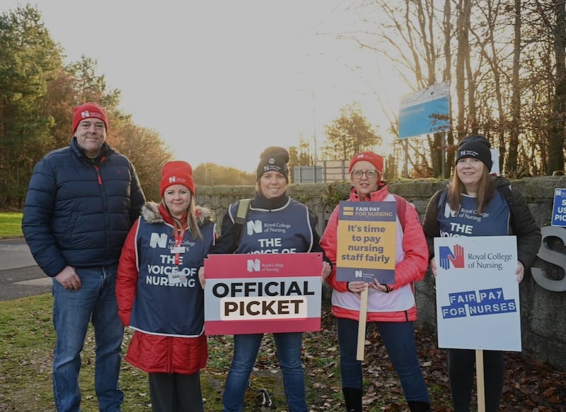 Denise Kelly (second from left) pictured on  a previous strike with RCN colleagues.