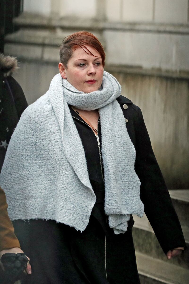 Sara Canning, the partner of Lyra McKee, outside Derry Magistrates' Court where Paul McIntyre, 52, appeared charged with the murder of the journalist in April 2019. Brian Lawless/PA Wire