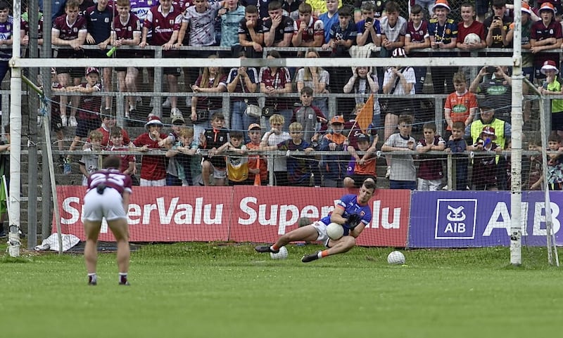 Armagh goalkeeper Ethan Rafferty saves Shane Walsh&acirc;��s penalty in the win over Galway Picture by John Merry 