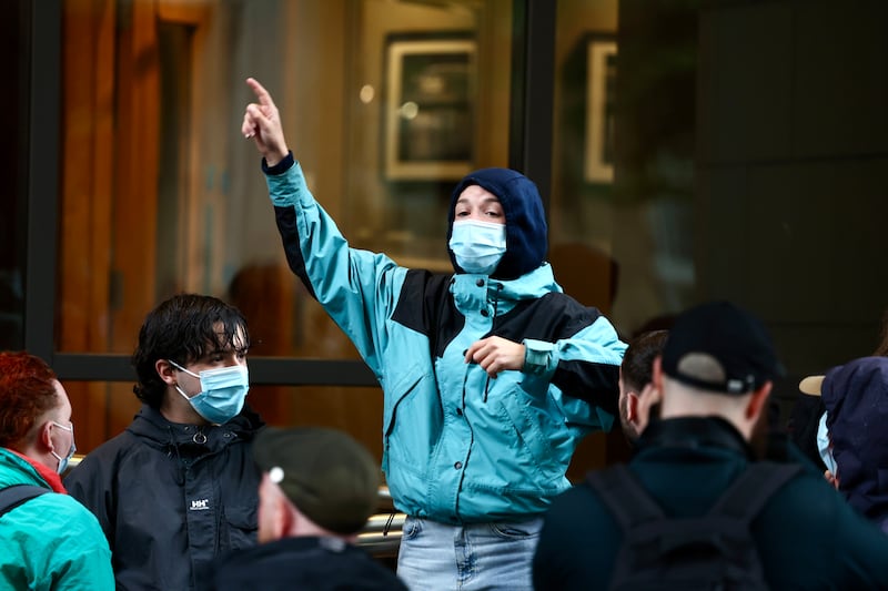 A counter protest was held against an anti-immigration protest that was to be staged outside the Clayton Hotel in Belfast. PICTURE: MAL MCCANN