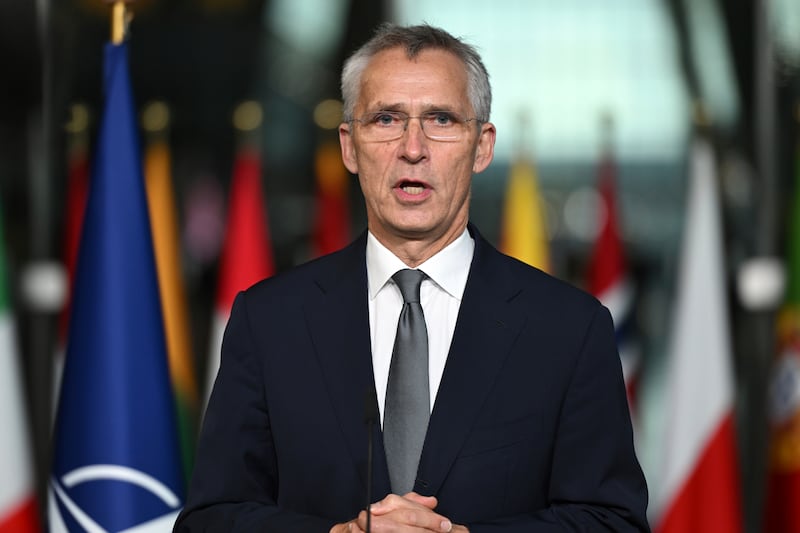 Jens Stoltenberg made a statement at Nato headquarters (Harry Nakos/AP)