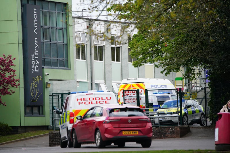 Vehicles from the emergency services at Amman Valley School