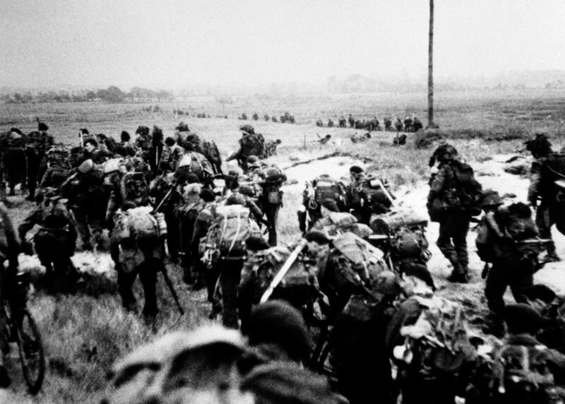 Royal Marine commandos moving off Sword beach following the D-Day landings