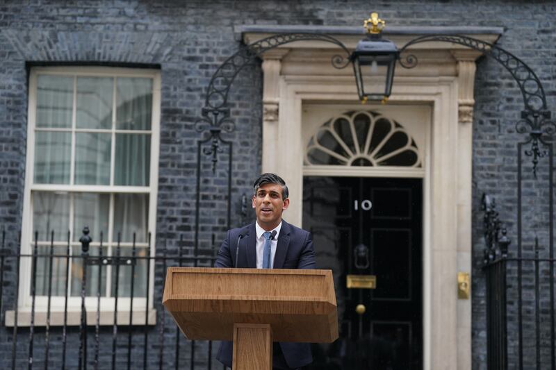 Prime Minister Rishi Sunak issues a statement outside 10 Downing Street after calling a General Election for July 4