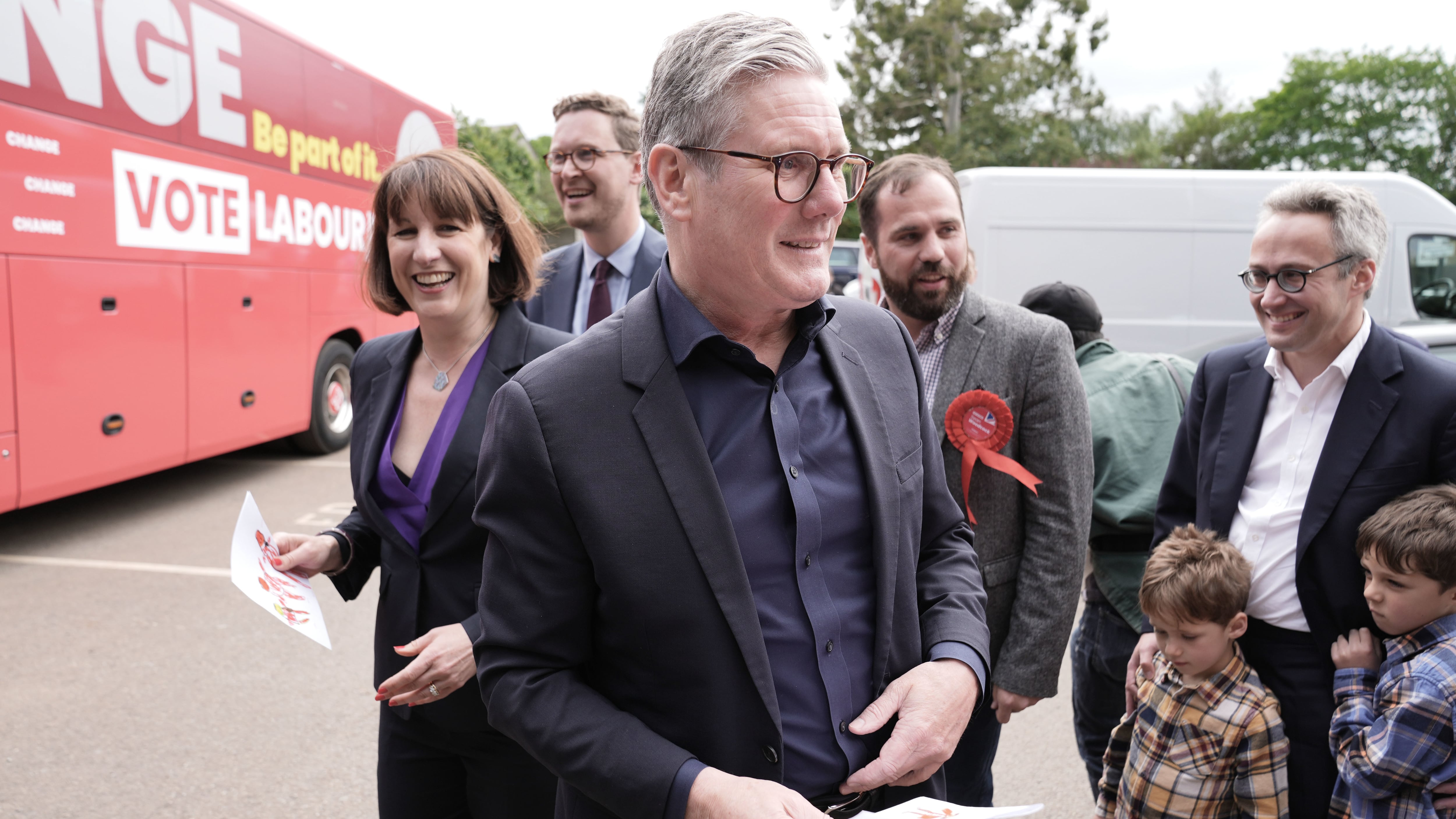 Labour leader Sir Keir Starmer and shadow chancellor Rachel Reeves arrive for a visit to Heath Farm in Chipping Norton, while on the General Election campaign trail