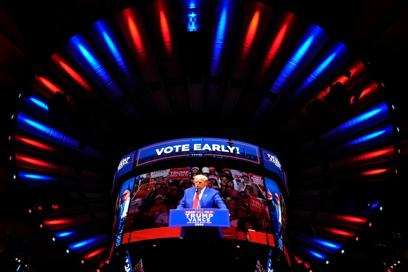 Republican presidential nominee Donald Trump speaking at his campaign rally at Madison Square Garden in New York (Alex Brandon/AP)