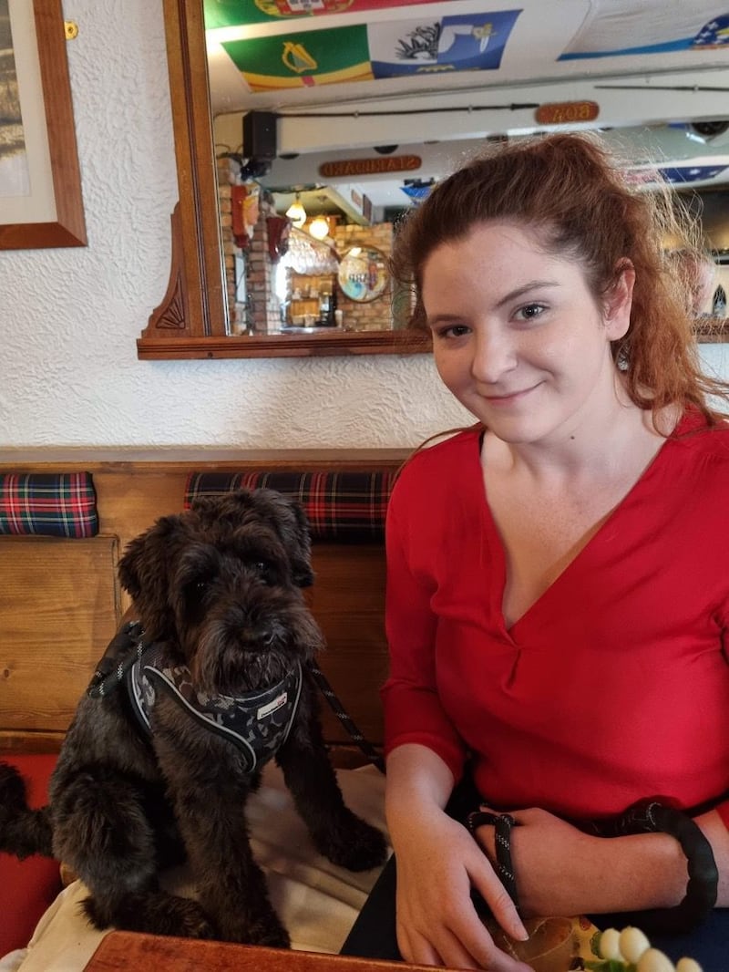 Sophie and Ferdy in a pup friendly pub  in Newcastle Co Down