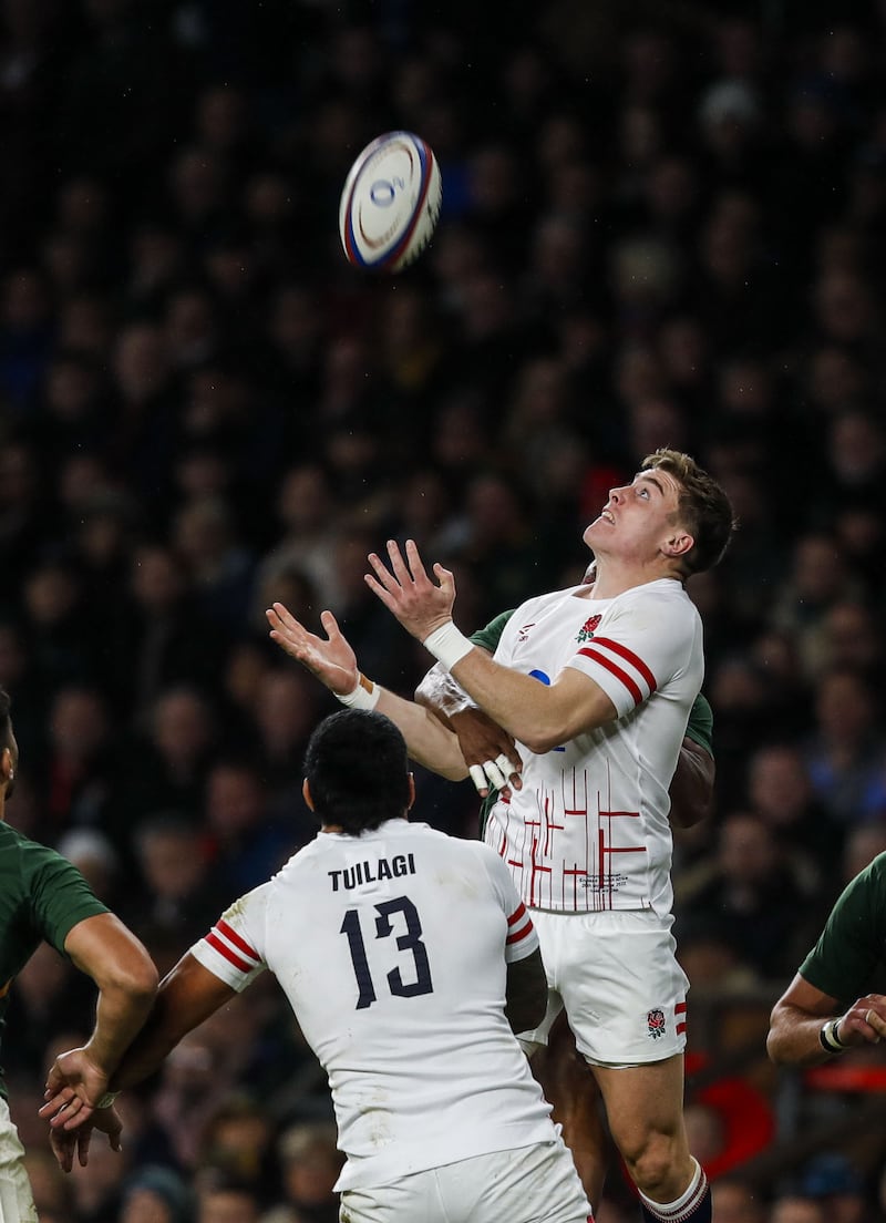 Tommy Freeman jumps for a high ball against South Africa in 2022