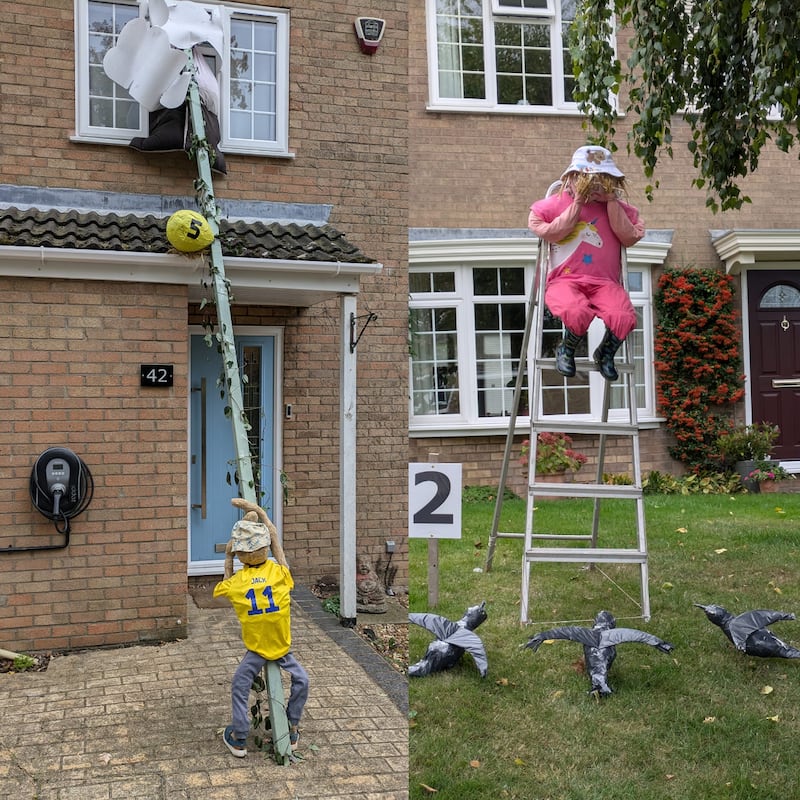 (from left to right) ‘Jack and the Beanstalk’ scarecrow and ‘Scared of Crows’ scarecrow