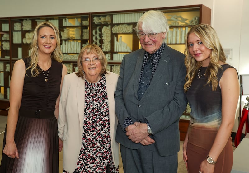 Dr Martin Mansergh pictured with Eamon Phoenix's wife Alice and daughter Mary Alice and granddaughter Nicole at the launch of the Eamon Phoenix Foundation and website. PICTURE: MAL MCCANN