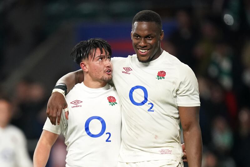 Marcus Smith (left) and Maro Itoje (right) celebrate a big win against Ireland in March