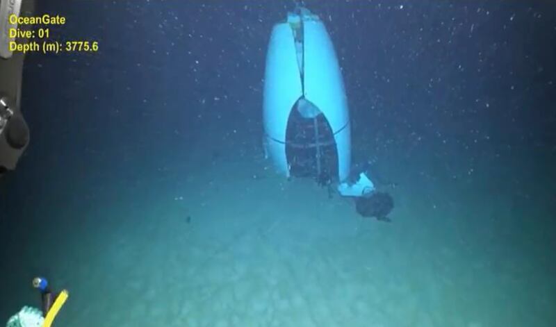 June 2023 image provided by Pelagic Research Services shows remains of the Titan submersible on the floor of the Atlantic Ocean (Pelagic Research Services/AP)