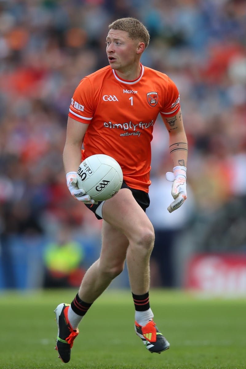 Blaine Hughes looking to distribute the ball at Croke Park