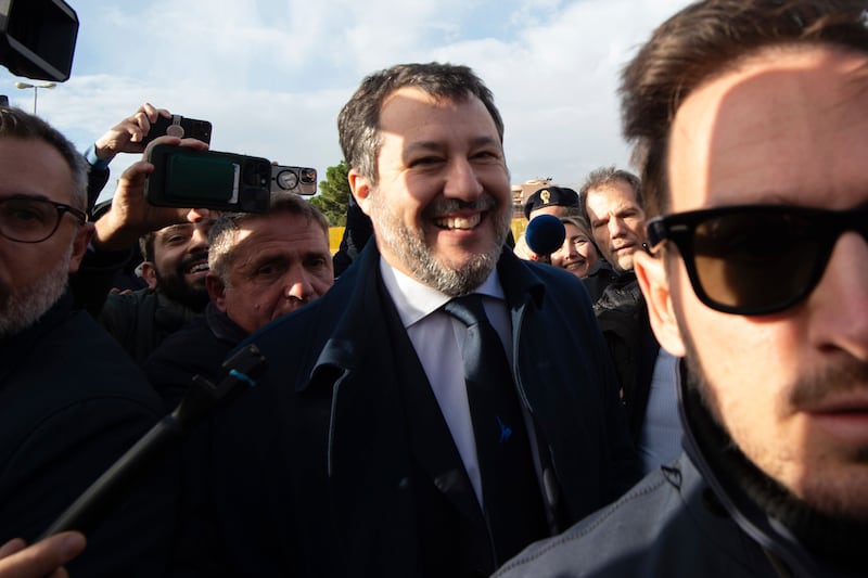 Italy’s deputy premier, Matteo Salvini, arrives at Palermo’s court as he awaits the verdict (Salvatore Cavalli/AP)