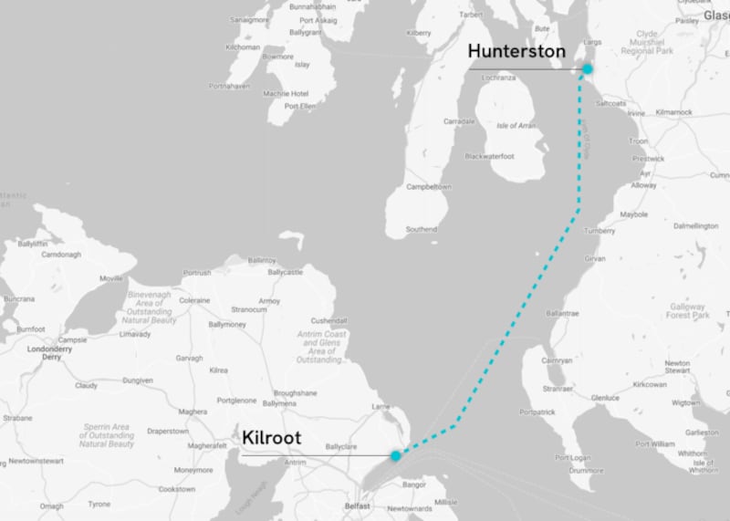 The proposed interconnector between Kilroot and near Kilmarnock