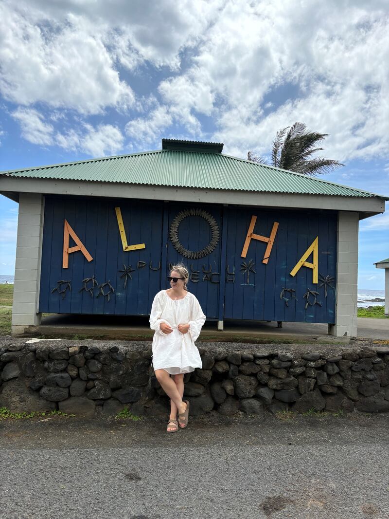 Reporter Cate McCurry at Black at Punaluʻu on the island of Hawaiʻi.Picture is a handout.