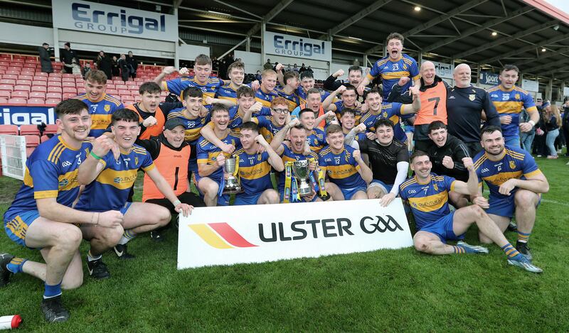 Naomh Padraig celebrate after beating Craigbane during the Ulster Junior Club Football Championship final played at Celtic Park Derry on Saturday 23rd November 2024. Picture Margaret McLaughlin