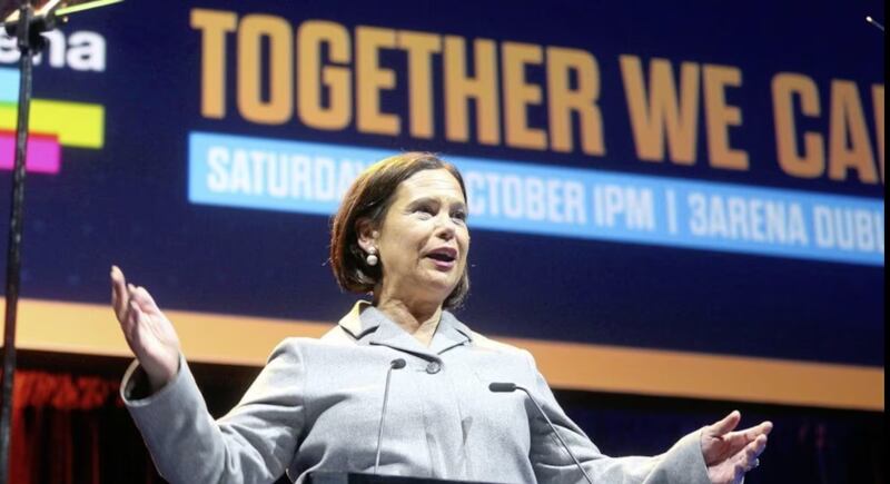 Sinn Féin president Mary Lou McDonald addressing the 2022 Ireland's Future 'Together We Can' event in Dublin. PICTURE: MAL MCCANN