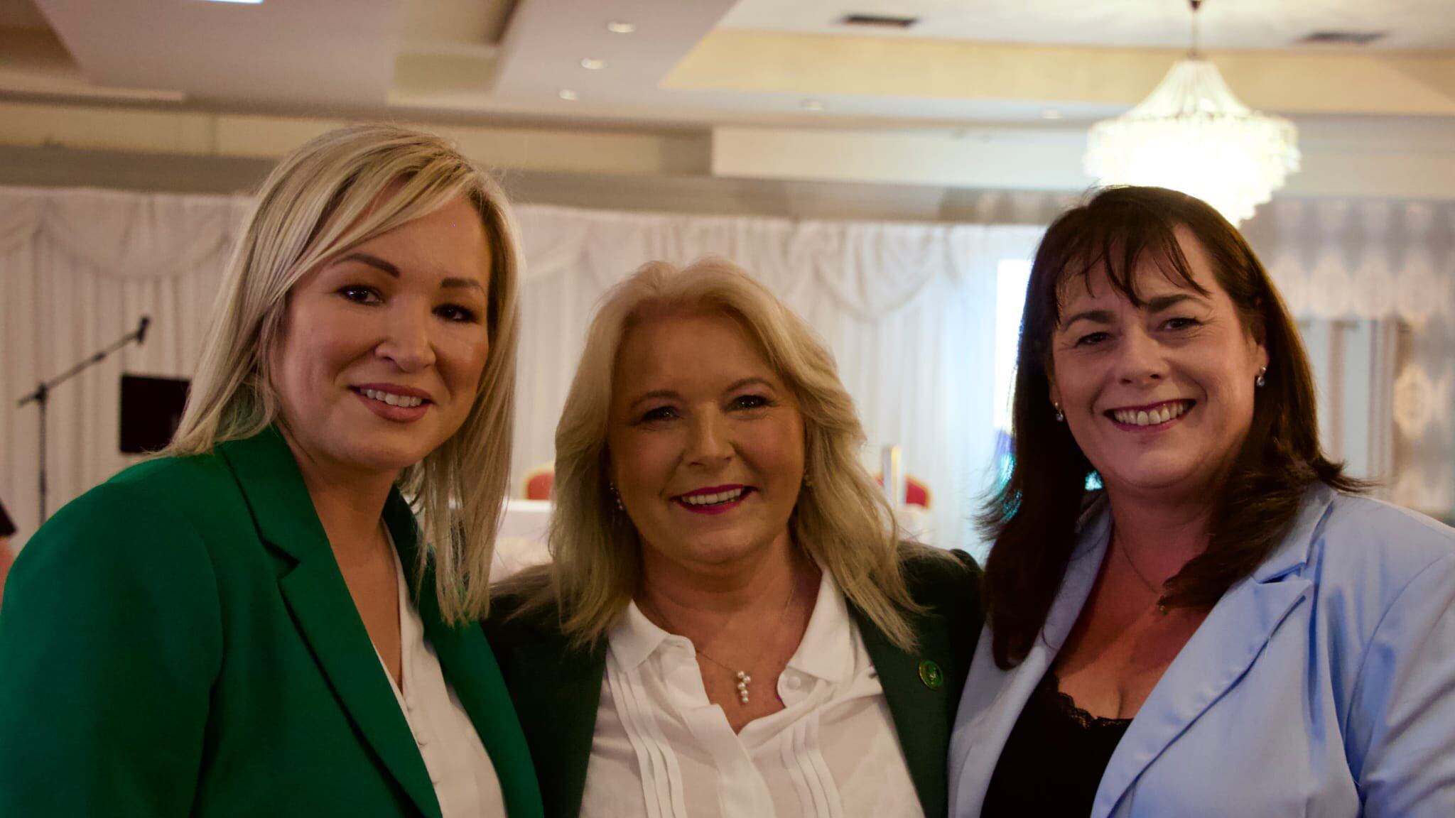 Sinn Fein Fermanagh South Tyrone candidate Pat Cullen with Michelle O'Neill and Michelle Gildernew