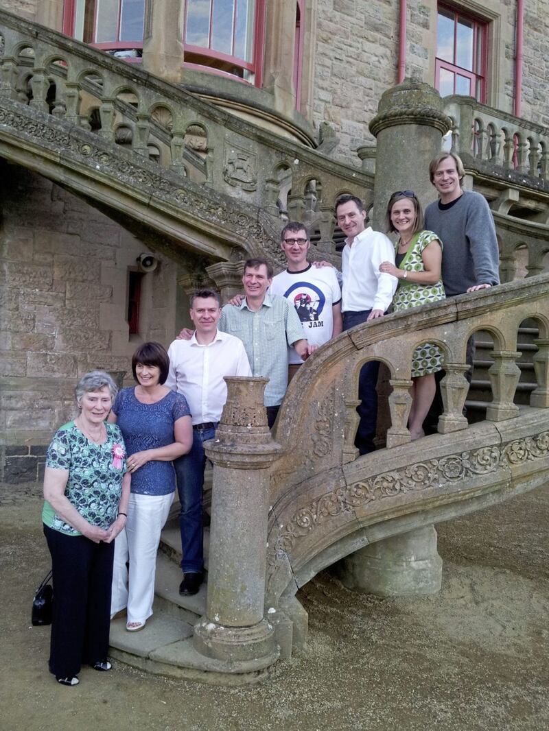 Tilly with her children (from left to right) Marie, Stephen Jude, Joseph, Michael, Paddy, Teresa and Kevin, celebrating her 80th birthday at Belfast Castle 