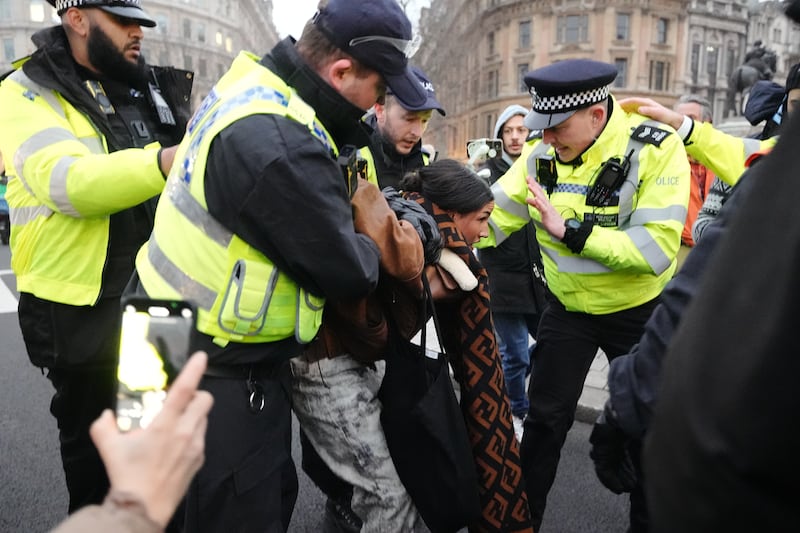 Protesters were arrested in Trafalgar Square for breaching protest conditions