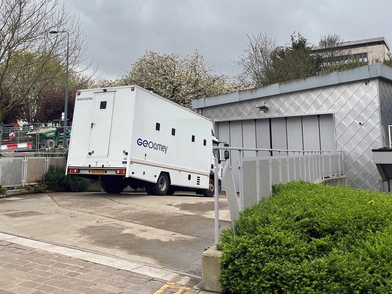 A van arriving at Bradford Magistrates Court