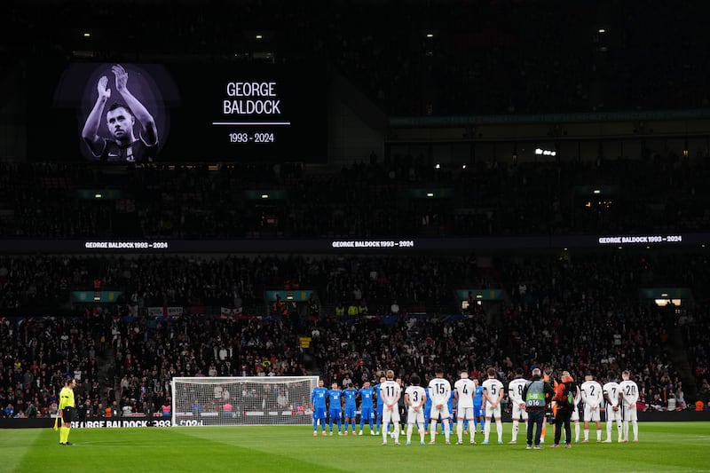 A tribute to George Baldock during England’s match against Greece on Thursday