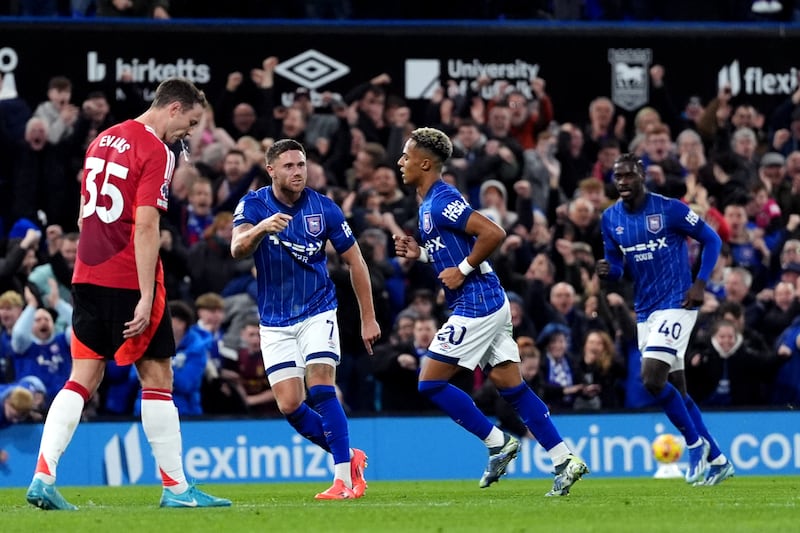 Omari Hutchinson (centre) celebrated an equaliser against Manchester United