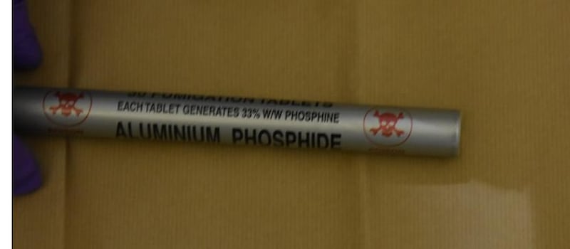 One of the tubes of aluminium phosphide used for fumigation