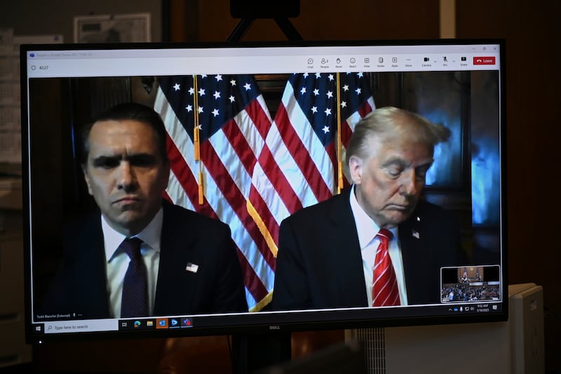 Lawyer Todd Blanche and Donald Trump appear virtually for sentencing (Curtis Means/Pool Photo via AP)