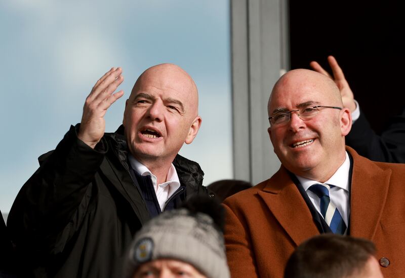 FIFA president Gianni Infantino (left) went to the game in Paisley
