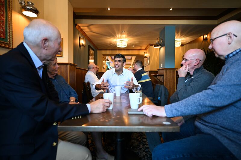 Prime Minister Rishi Sunak in his constituency in Northallerton, North Yorkshire, meets veterans