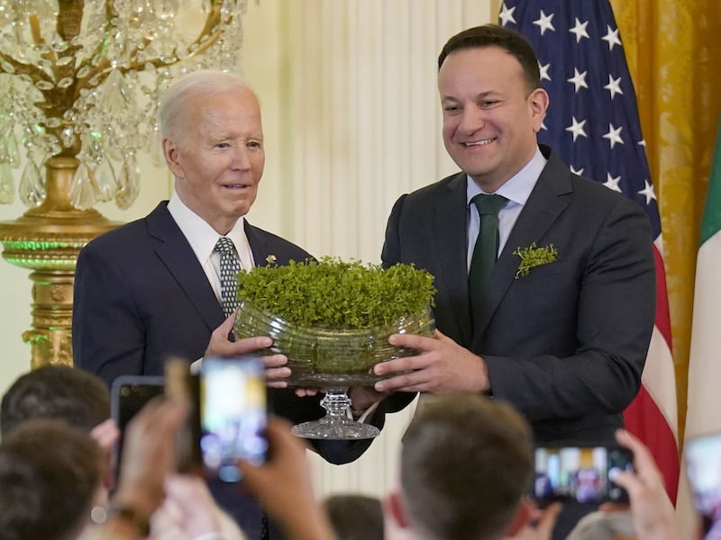 Mr Biden with then-taoiseach Leo Varadkar during the St Patrick’s Day reception and shamrock ceremony in the White House in March