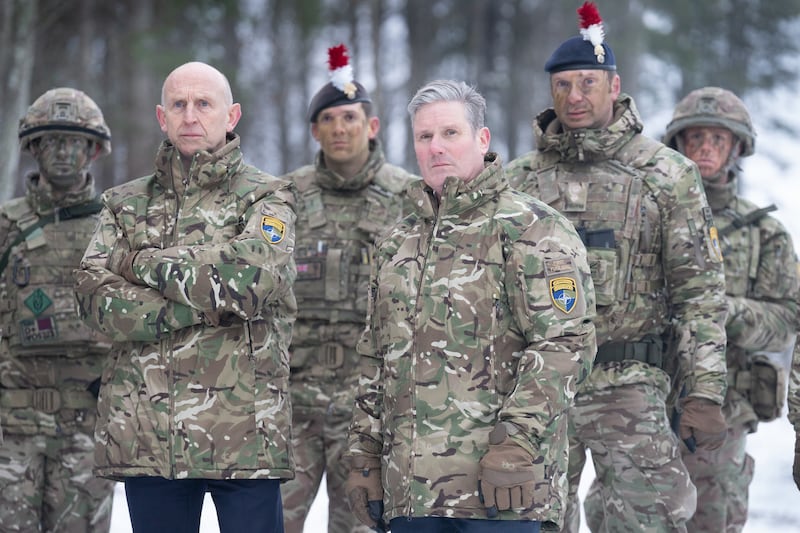 Sir Keir Starmer visiting the Tapa Nato forward operating base in Estonia close to the Russian border alongside John Healey