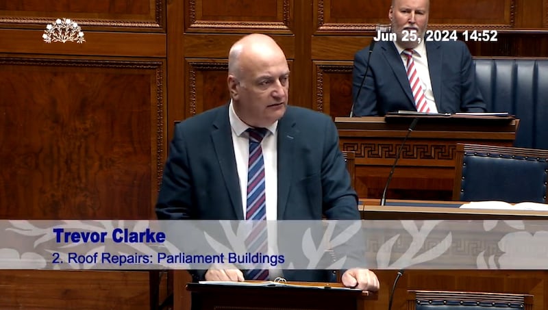 DUP MLA Trevor Clarke answers a question on behalf of the Assembly Commission in the Northern Ireland Assembly on Tuesday.
