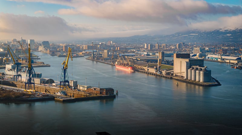 Aerial image of Belfast Harbour and Belfast Lough.