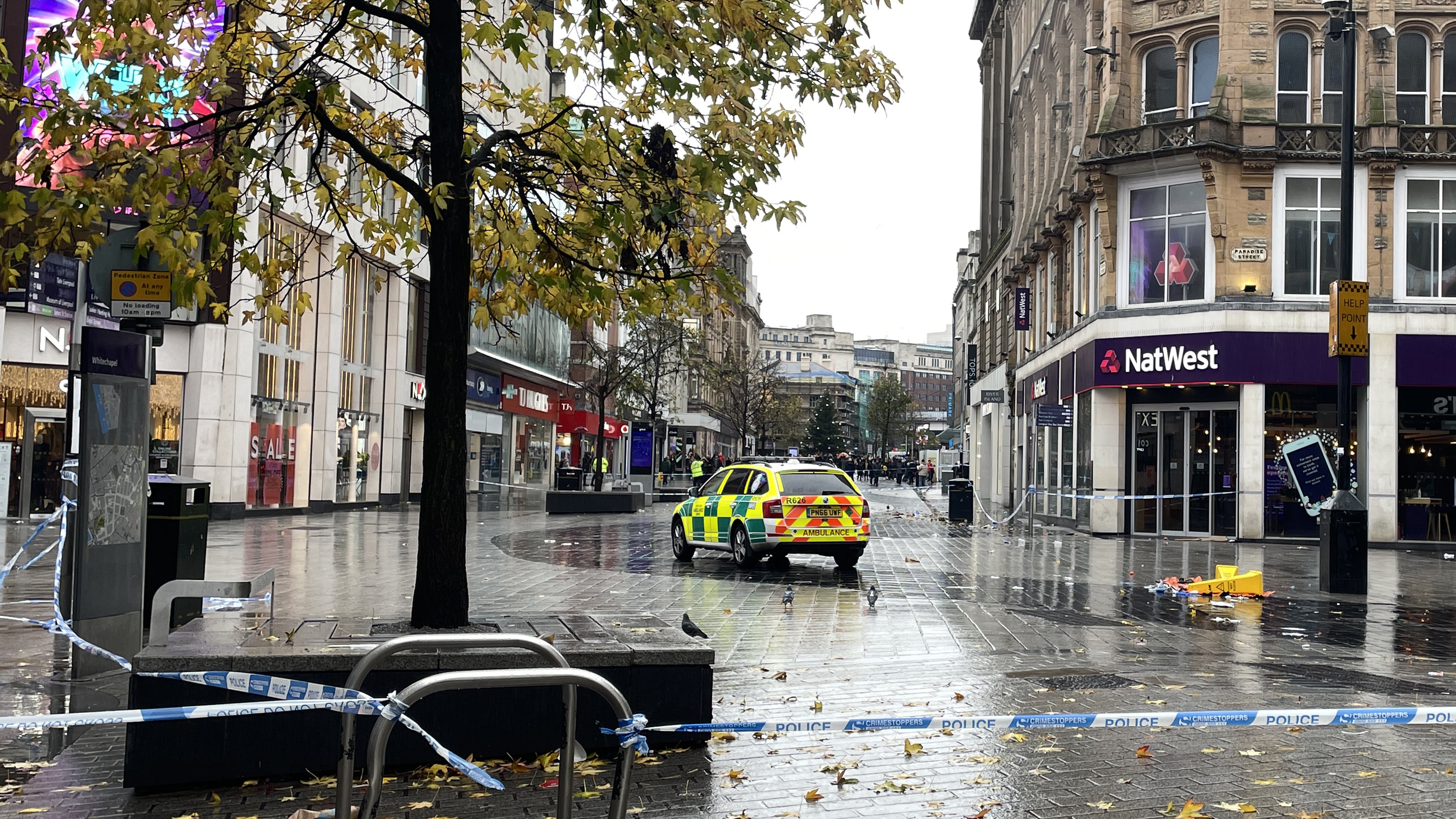 A police cordon on Church Street in Liverpool after a man was stabbed