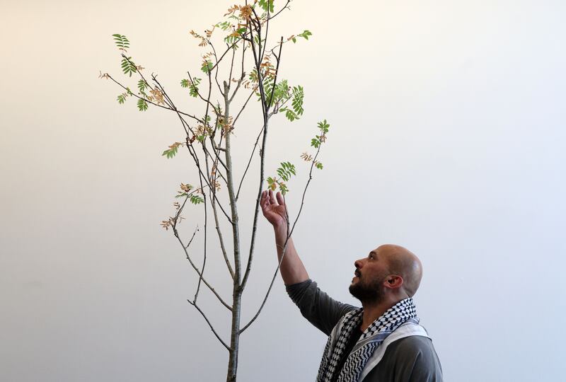 Artist Khaled Barakeh at his exhibition ‘The Shake’ at The Mac in Belfast.
PICTURE COLM LENAGHAN