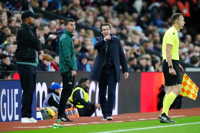 Aston Villa manager Unai Emery, centre right, has seen his side win both of their Champions League games so far