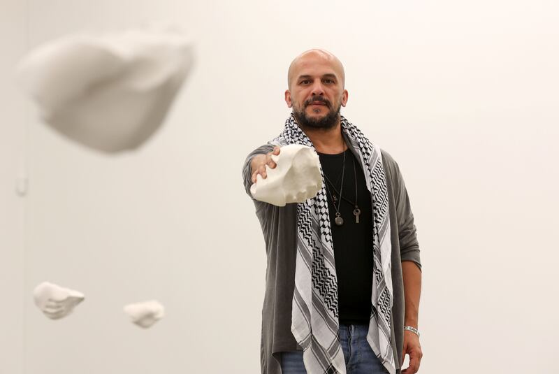 Artist Khaled Barakeh at his exhibition ‘The Shake’ at The Mac in Belfast.
PICTURE COLM LENAGHAN