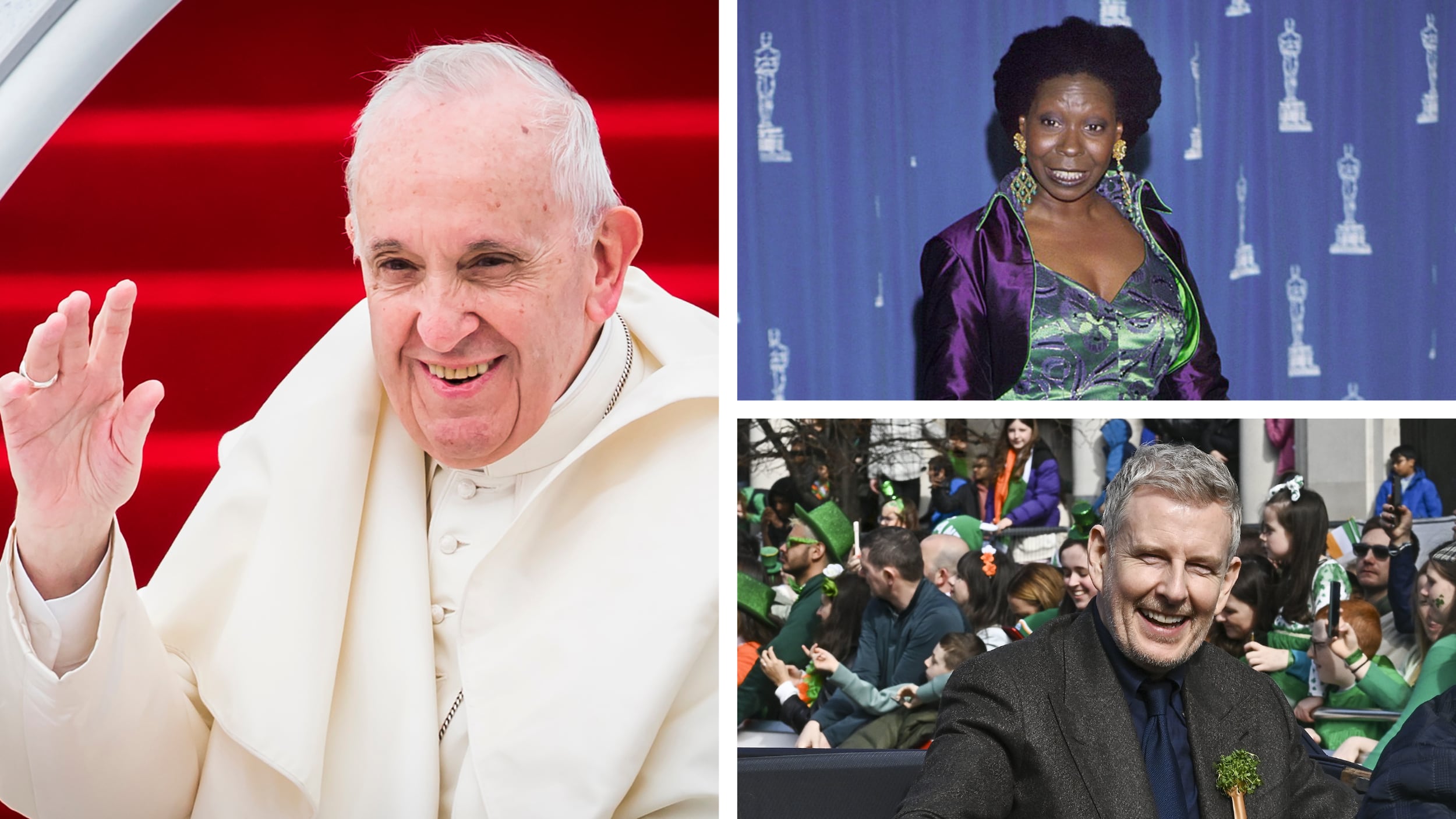 Pope Francis will meet Whoopi Goldberg and Patrick Kielty along with many other entertainers at the Vatican on Friday