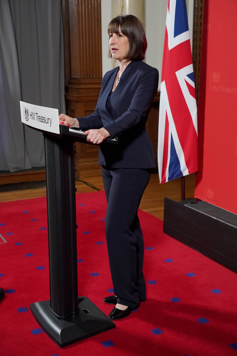 Chancellor Rachel Reeves giving her speech at the Treasury