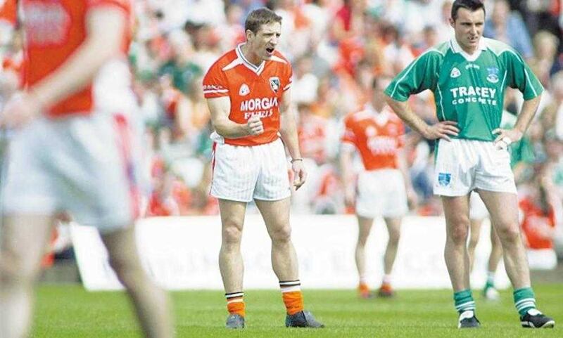 Kieran McGeeney, then Armagh captain, drives the Orchard men on against Fermanagh