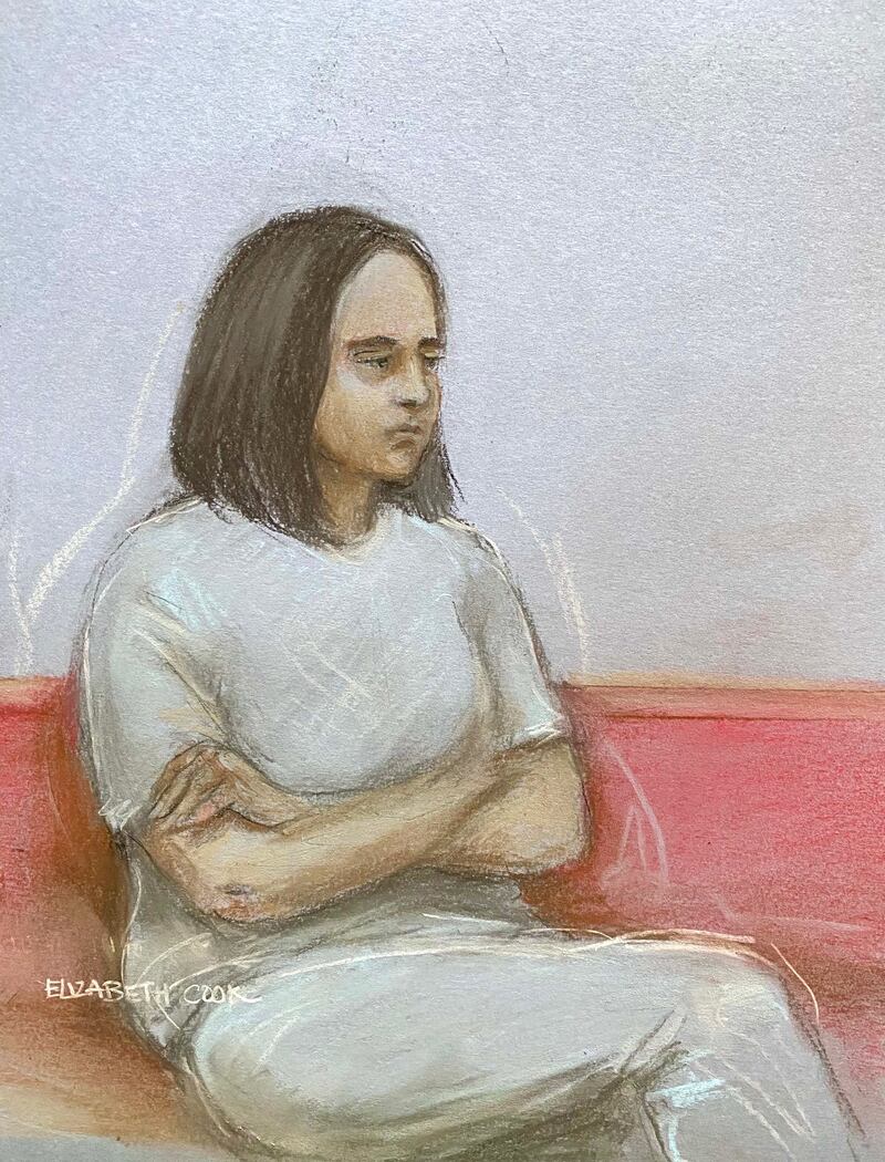 Court artist sketch of Jaskirat Kaur, also known as Jasmine Kang